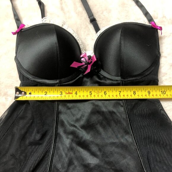 La Senza Beyond Cleavage Black & Pink Satin And Mesh Babydoll Size XS - Picture 8 of 9